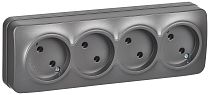 GLORY Розетка 4-местная для открытой установки без заземления без защитных шторок 10А РС24-2-ХСм сталь матовый IEK