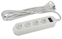Сетевой фильтр ЭРА с надёжной защитой, заземлением и выключателем 4 розетки 1,5м 10А, Белый, USF-M-4