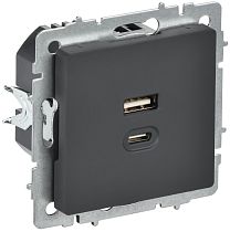 BRITE Розетка USB A+C 45Вт высокоскоростная зарядка РЮ11-2-БрГ графит IEK BRITE Розетка USB A+C 45Вт высокоскоростная зарядка РЮ11-2-БрГ графит IEK