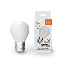 Лампа светодиодная Gauss Basic Filament Шар 4,5Вт 380lm 2700К Е27 milky Лампа светодиодная Gauss Basic Filament Шар 4,5Вт 380lm 2700К Е27 milky