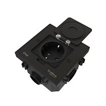 MultiDesk Лючок с розеткой 2К+З, 16А/250В, IP44 с монтажной коробкой для бетонных полов Чёрный матовый, тип MDK21