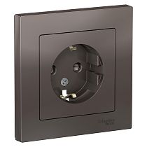 AtlasDesign Мокко Розетка с заземлением со шторками 16А, (в сборе с рамкой) Systeme Electric (Schneider Electric)