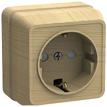 РСш20-3-ОС Розетка 1местная c заземление и защитными шторками 16А открытое устройство ОКТАВА (сосна) IEK