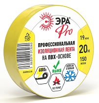 Изолента ЭРА PRO PRO150YEL ПВХ профессиональная 19мм х 20м 150 мкм желтая Изолента ЭРА PRO PRO150YEL ПВХ профессиональная 19мм х 20м 150 мкм желтая