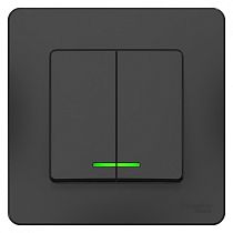 Blanca скрытая установка Антрацит Выключатель 2 клавишный  с подсветкой  10А Systeme Electric (Schneider Electric)