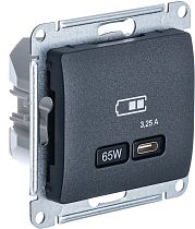 Glossa Антрацит Розетка USB тип-C 65W высокоскор.заряд. QC, PD, механизм Systeme Electric (Schneider Electric)