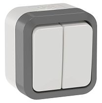 TORS Выключатель двухклавишный проходной 10А IP55 TS225 сер-бел IEK