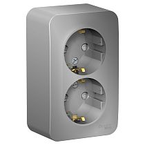 Blanca открытая установка с изолированной пластиной Алюминий Розетка 2 постовая с заземлением со шторками 16А Systeme Electric (Schneider Electric)