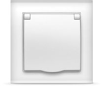 Розетка одноместная с крышкой серия "Бриллиант"с/з, с/у, 16А, 220В, белая (еврослот) UNIVERSAL