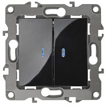 Выключатель ЭРА 12 12-1105-06 10А 250В чёрный двухклавишный с подсветкой