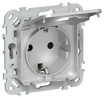 FLITE Розетка с заземлением с защитными шторками и крышкой безвинтовое крепление 16А IP44 РСшкр11-1-44-ФлА алюминий IEK