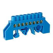 Шина нулевая TS-0609K 6х9  8 отв. в комбинированном DIN-изоляторе "стойка" син.  ЭНЕРГИЯ