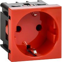Розетка с заземляющим контактом без защитной шторки и винтовым зажимом (2 модуля) красная