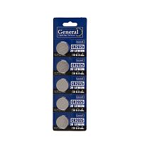 Батарейка General GBAT-CR2025 кнопочная литиевая 5шт в блист (800567) (5/100/2000)