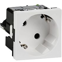 Розетка 45град с заземляющим контактом без защитной шторки и безвинтовым зажимом (2 модуля) белая