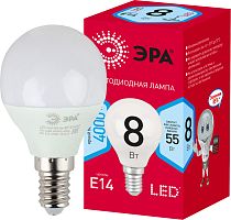 Лампа светодиодная ЭРА RED LINE LED P45-8W-840-E14 R шар нейтральный белый свет Лампа светодиодная ЭРА RED LINE LED P45-8W-840-E14 R шар нейтральный белый свет