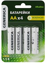 Батарейка щелочная Alkaline LR06/AA (4шт/блистер) GENERICA IEK