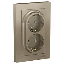 AtlasDesign Шампань Розетка с заземлением двойная, со шторками 16А, (в сборе с рамкой) Systeme Electric (Schneider Electric)