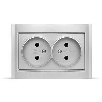 Розетка двухместная серия "Бриллиант" б/з, с/у, 16А, 220В, серебро (еврослот) UNIVERSAL