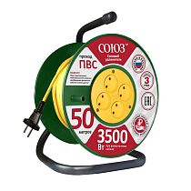 Удлинитель силовой на катушке 4 гнезда 16А IP20 3500 Вт 50м Союз