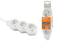 Удлинитель бытовой  "Люкс" УЛ3 3 гнезда, 1,5м, б/з, с з/ш, ПВС 2х0,75 мм2  10А/250В бело-серый  TDM
