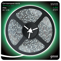 Лента светодиодная Gauss 2835/60-SMD 4,8Вт 12V DC зеленый IP66 блистер 5м