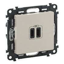 Зарядное устройство с двумя USB-разьемами тип С-тип С 240В/5В 3000мА.с лицевой панелью слоновая кость Valena LIFE Legrand