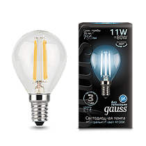 Лампа светодиодная Gauss Filament Шар E14 11Вт 750lm 4100K