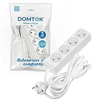 Удлинитель быт. "DOMTOK" 4гн., ПВС 2*1, 2,2кВт, б/з 3м