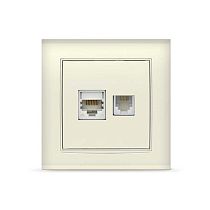 Розетка компьютерная+телефонная серия "Бриллиант", с/у, 1А, RJ45, RJ12, "слоновая кость" (еврослот) UNIVERSAL