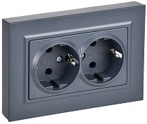 BRITE Розетка 2-местная с заземлением без защитных шторок плоская 16А в сборе РСПл12-3-БрМ маренго IEK