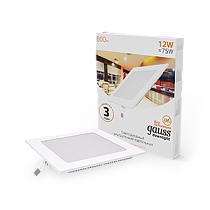 Встраиваемый светильник Gauss ультратонкий квадратный IP20 12Вт, 170х170х22мм, d155х155мм, 3000K 800lm