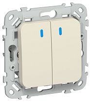 FLITE Выключатель 2-клавишный с индикацией 10А ВС12-1-1-ФлСл сливочный IEK