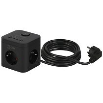 Удлинитель электрический ЭРА CUBE-3es-1,5m-4USB-B куб с заземлением с выключателем 3 розетки+4xUSBA+C 1,5м 16А черный