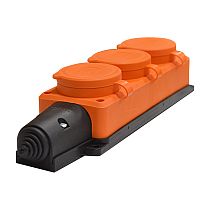 Колодка UNIVERSAL трехместная однофазная с заглушками "КОМПАКТ" каучук оранжевая