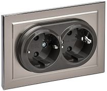 BRITE Розетка 2-местная с заземлением с защитными шторками 16А в сборе РСш12-3-БрГН металл хром/никель IEK