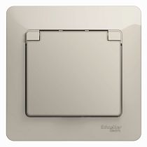 Glossa Молочный Розетка с заземлением со шторками с крышкой IP20 (в сборе с рамкой) Systeme Electric (Schneider Electric)