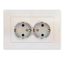 Розетка двухместная UNIVERSAL серия "Афина" с заземлением, скрытой установки, 16А, 220В, жемчуг (еврослот)