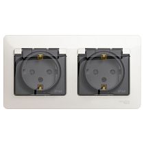 Glossa Перламутр Розетка 2-ая с заземляющим контактом, со шторками (в сборе с рамкой), IP44 Systeme Electric (Schneider Electric)