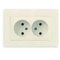Розетка двухместная UNIVERSALсерия "Афина" без заземления, скрытой установки, 16А, 220В, слоновая кость (ivory) (еврослот)