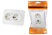 Розетка двойная 2П+З 16А c защитными шторками белая "Валдай"  TDM