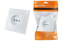 Розетка 2П 10А 250В с защ. шт. белая "Лама"  TDM