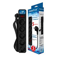 Фильтр-удлинитель "DOMTOK" 5гн., ПВС 3*1, 10А/2,2кВт черный с/з  5м