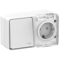 AtlasDesign Profi IP54 О/У БЛОК: РОЗ. з/к со шт. 16А 250B, ВЫКЛ.1-клав.10А, БЕЛЫЙ, Россия Systeme Electric (Schneider Electric)