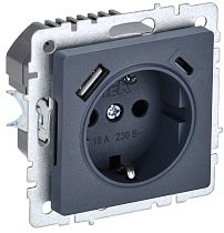 Розетка BRITE одноместная с заземлением с защитными шторками 16А с USB A+C 18Вт РЮш11-1-БрМ маренго  IEK