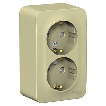 Blanca открытая установка с изолированной пластиной Бежевый Розетка 2-ая с заземлением со шторками 16А Systeme Electric (Schneider Electric)