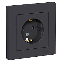 AtlasDesign Карбон Розетка с заземлением со шторками 16А, (в сборе с рамкой) Systeme Electric (Schneider Electric)