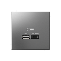 ArtGallery Сталь USB Розетка A + тип-C 45Вт высокоскор.заряд. QC, PD, механизм Systeme Electric (Schneider Electric) ArtGallery Сталь USB Розетка A + тип-C 45Вт высокоскор.заряд. QC, PD, механизм Systeme Electric (Schneider Electric)