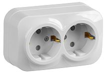 Розетка двухместная для открытой установки РСш22-3-ХБ с заземлением и защитной шторкой 16А GLORY белый  IEK Розетка двухместная для открытой установки РСш22-3-ХБ с заземлением и защитной шторкой 16А GLORY белый  IEK