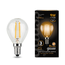 Лампа светодиодная Gauss Filament Шар E14 9Вт 680lm 2700K